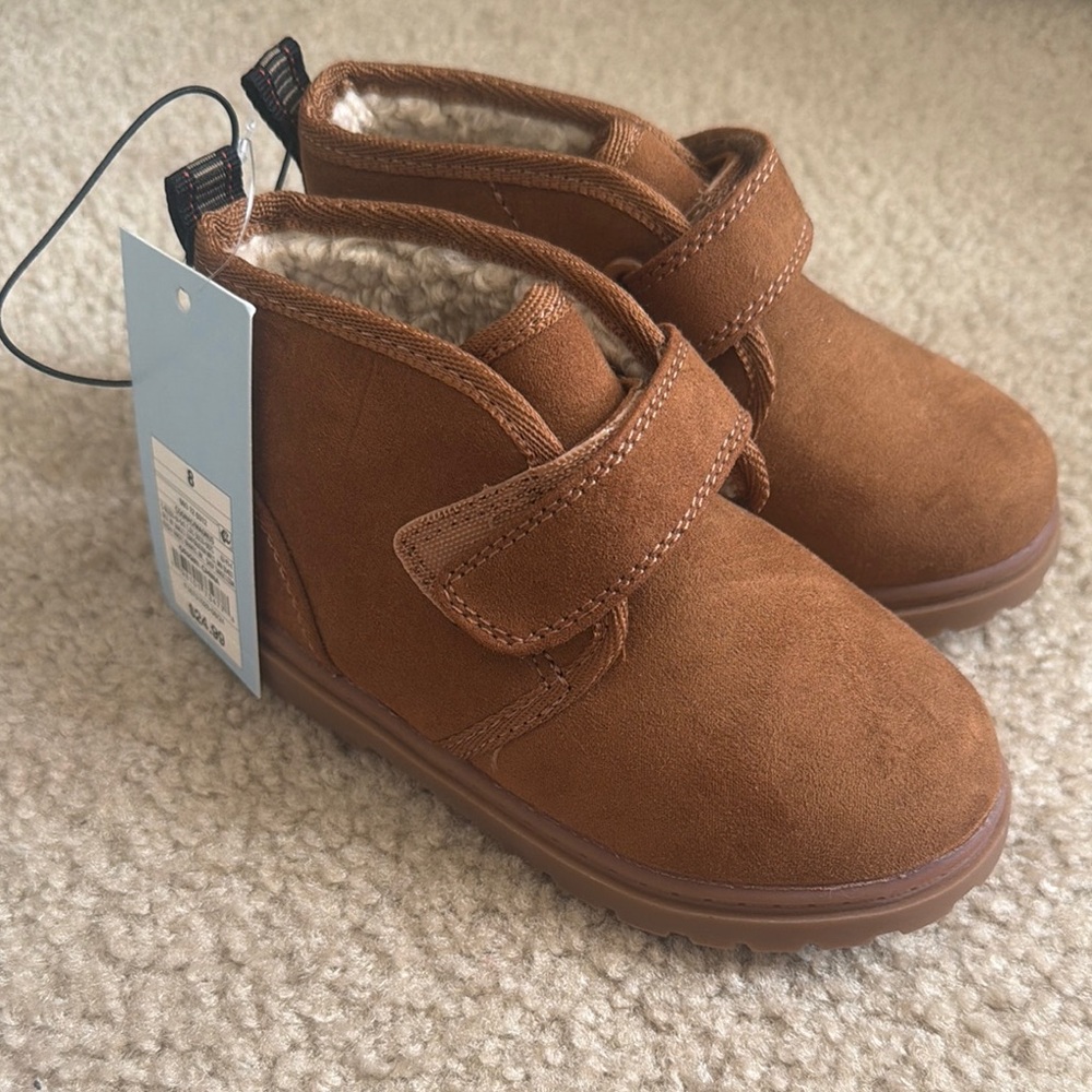 Kids Brown Suede Winter Boots with Strap Closure